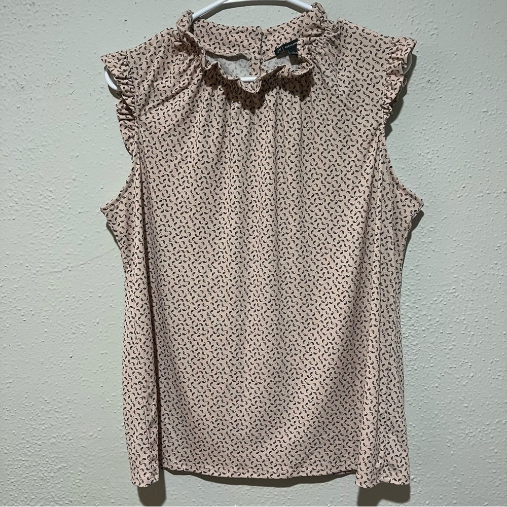 Adrianna Papell Shirt Womens Large Pink Sleeveless Ruffle Stretch